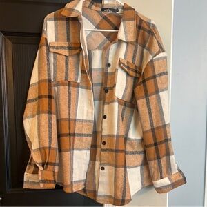 Women’s Plaid Button-Up Shirt in Brown and White